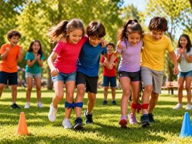 bambini che giocano all’aperto in gruppo in un parco