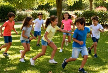 bambini che giocano all’aperto senza materiali in estate