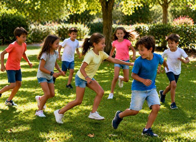 bambini che giocano all’aperto senza materiali in estate
