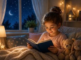 storie brevi per bambini lette da una bambina durante un momento di lettura