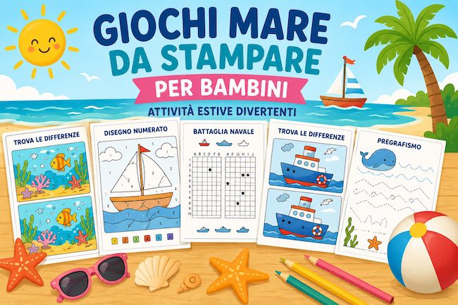 giochi mare da stampare per bambini con pesci e attività estive