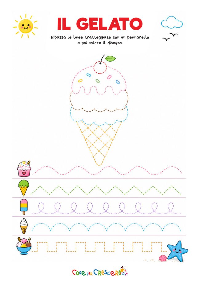 scheda di pregrafismo sul gelato da stampare per bambini