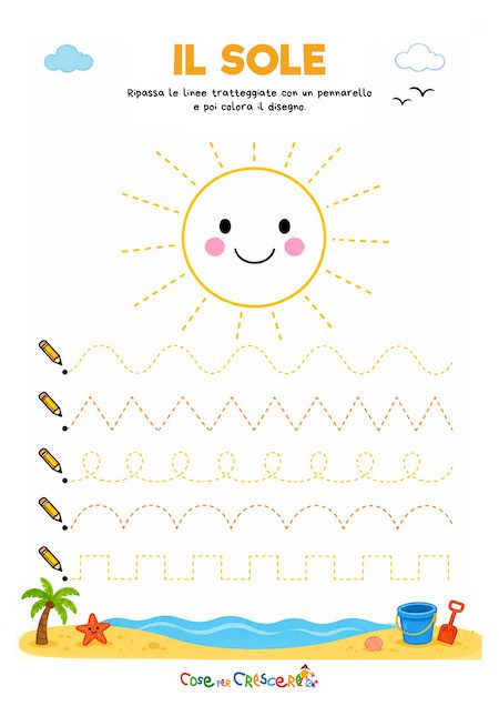 scheda di pregrafismo sul sole da stampare per bambini