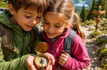 Disegno di una bussola con i punti cardinali spiegata ai bambini della scuola primaria