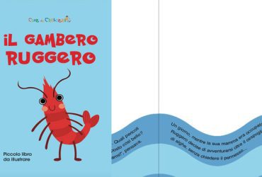 Bambino che illustra la storia del Gambero Ruggero con matite colorate.