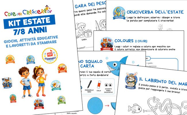 Schede estive da stampare per bambini di 7 e 8 anni con giochi educativi