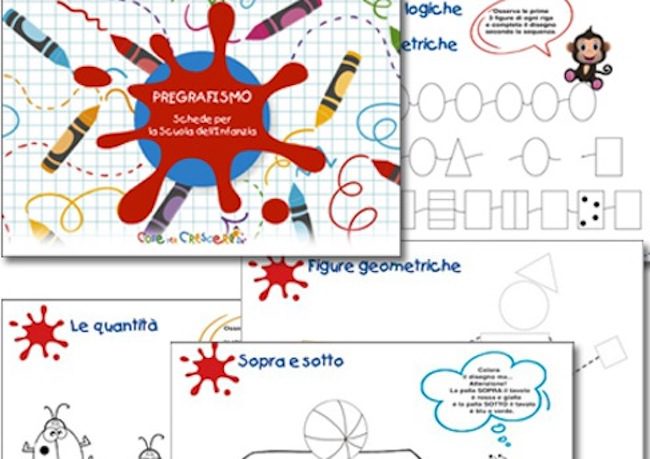 Kit pregrafismo da stampare con attività di prescrittura, numeri, lettere e logica per bambini dai 3 ai 5 anni