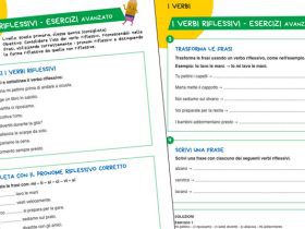 Scheda con esercizi sui verbi riflessivi per la classe quinta primaria da stampare gratuitamente con attività di grammatica italiana.