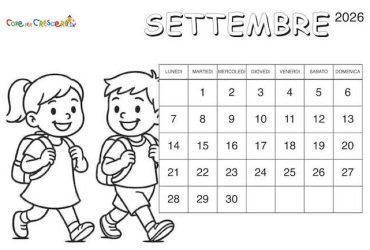 Calendario scuola 2026/2027 da stampare e colorare con illustrazioni per bambini della scuola primaria e dell’infanzia