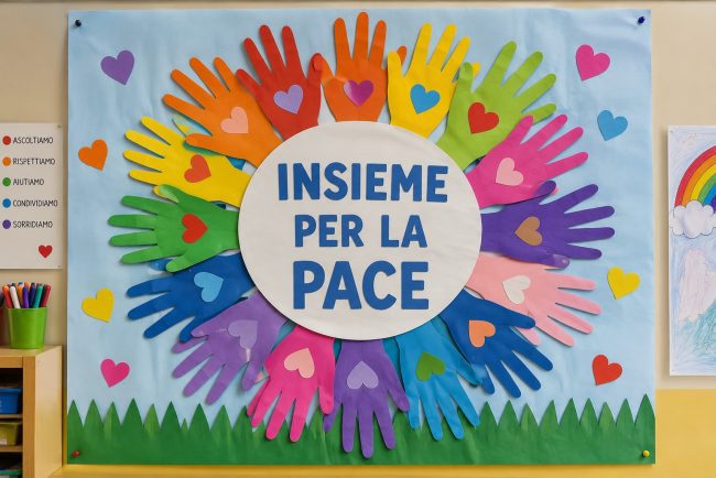 Cartellone della pace con mani colorate Cartellone della pace con mani colorate per la scuola primaria