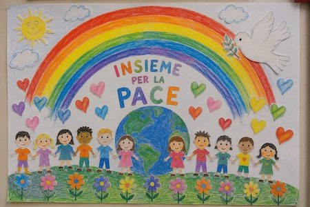 Cartellone della pace con arcobaleno Cartellone della pace con arcobaleno per bambini