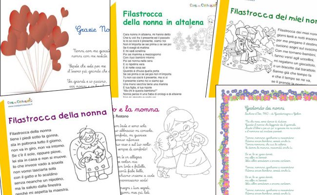 Poesie e filastrocche per la Festa dei Nonni classe prima da leggere e stampare