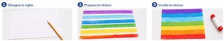 Passaggi per creare la bandiera della pace con strisce di carta velina colorata