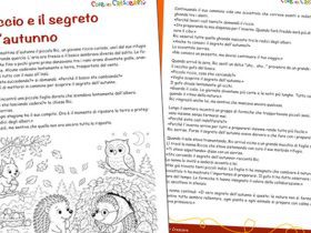 Anteprima della storia Il riccio e il segreto dell'autunno in PDF con disegno da colorare per bambini della scuola dell'infanzia e primaria