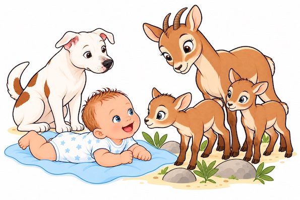 Nicolò con Syria, una mamma muflone e i suoi cuccioli