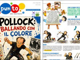 Anteprima del PDF su Pollock per bambini, con copertina e pagina illustrata dedicata al dripping.